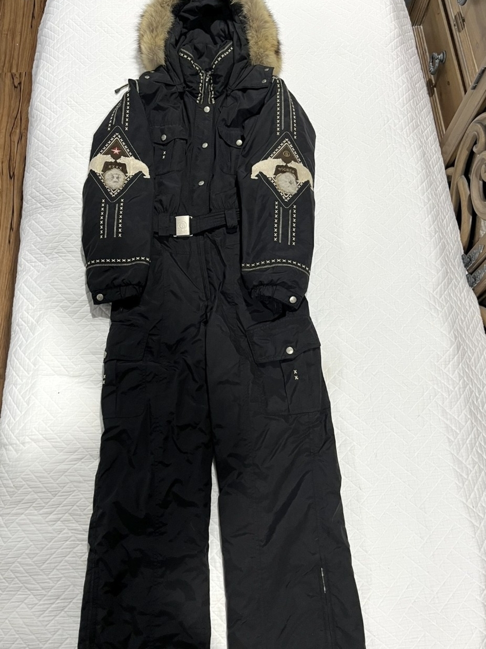 Bogner Dark Brown Womens Insulated Ski One-Piece with Fur Trim